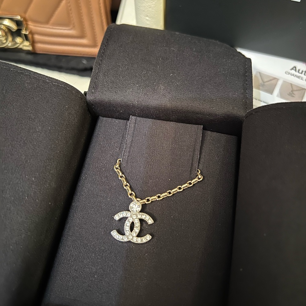 CHANEL  Chain Necklace with Crystal CC Pendant